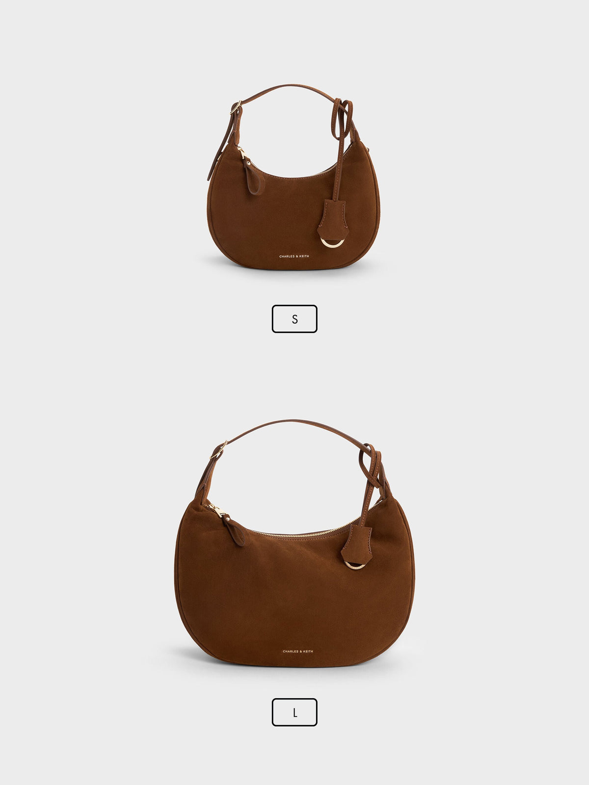 CHARLES & KEITH Top Pick | Large Vega Faux Suede Hobo Bag - Pecan Brown