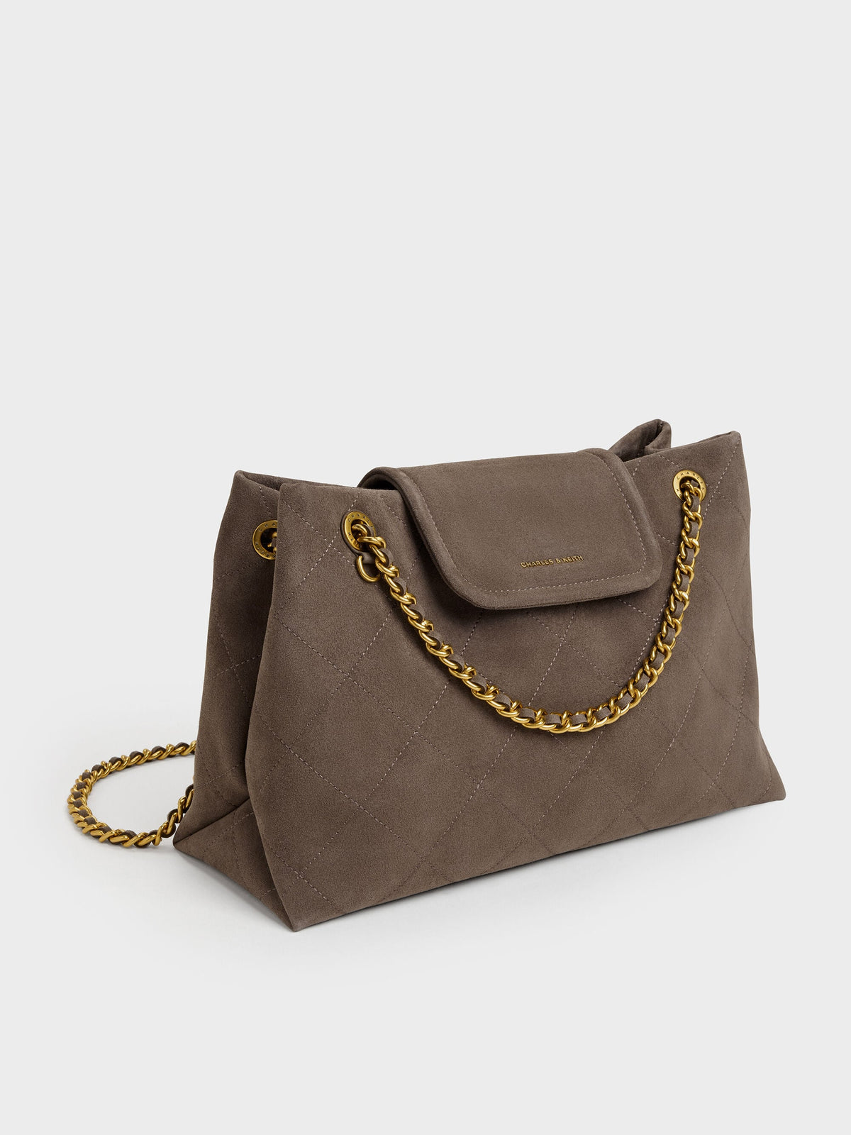 CHARLES & KEITH Latest | Large Apfra Quilted Shoulder Bag - Stone Grey