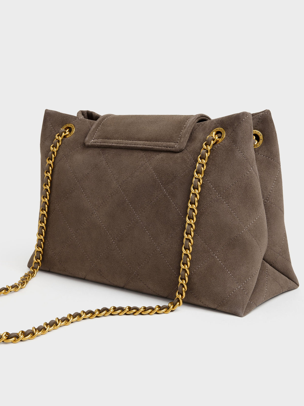 CHARLES & KEITH Latest | Large Apfra Quilted Shoulder Bag - Stone Grey