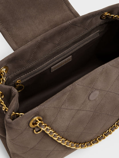 CHARLES & KEITH Latest | Large Apfra Quilted Shoulder Bag - Stone Grey