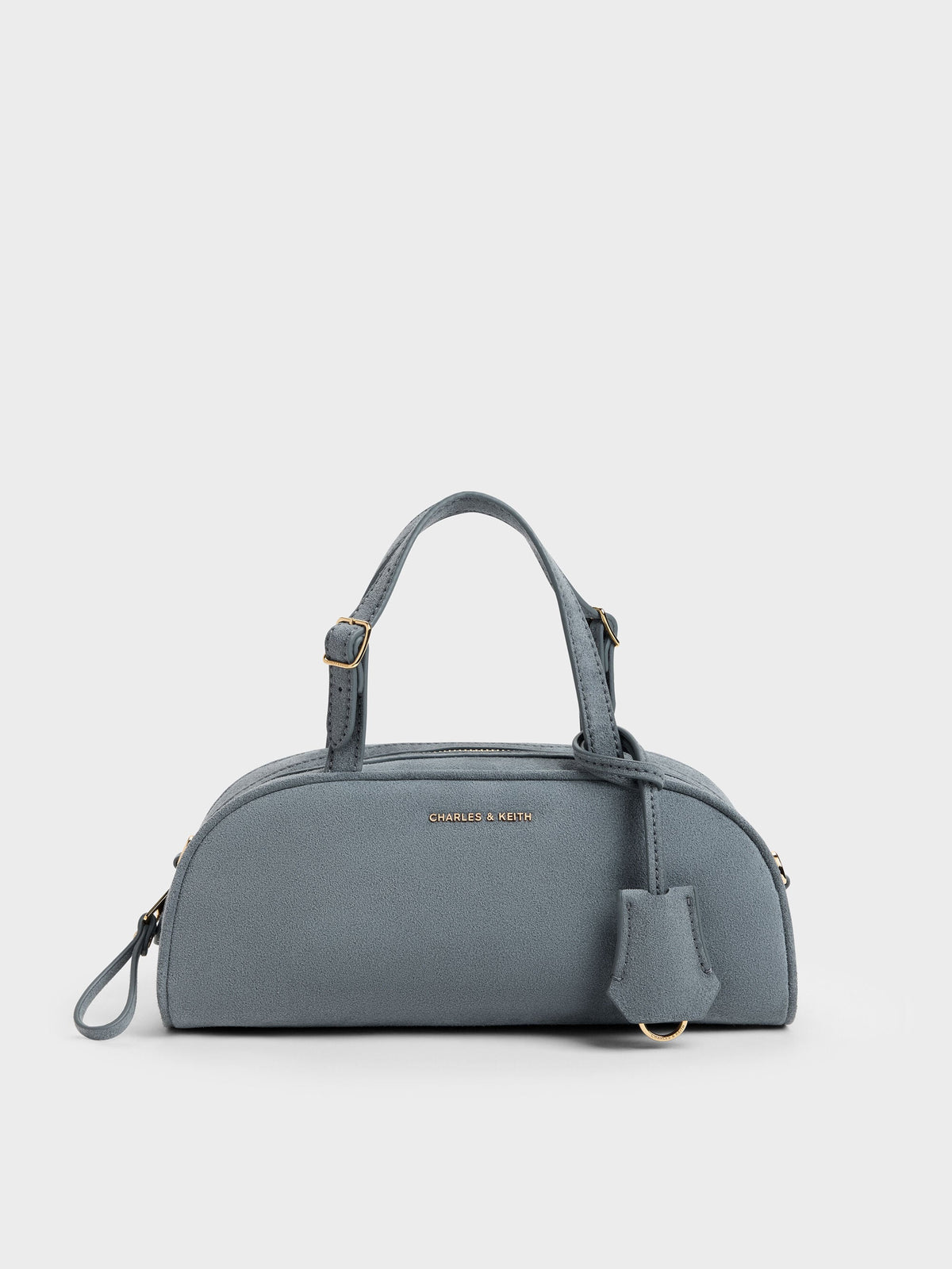 CHARLES & KEITH New | Vega Faux Suede Elongated Bowling Bag - Smoky Blue