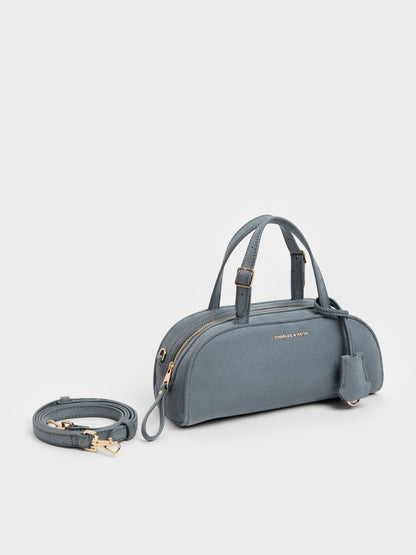 CHARLES & KEITH New | Vega Faux Suede Elongated Bowling Bag - Smoky Blue