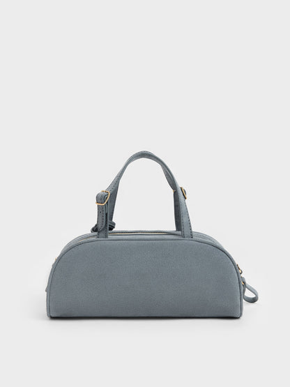 CHARLES & KEITH New | Vega Faux Suede Elongated Bowling Bag - Smoky Blue