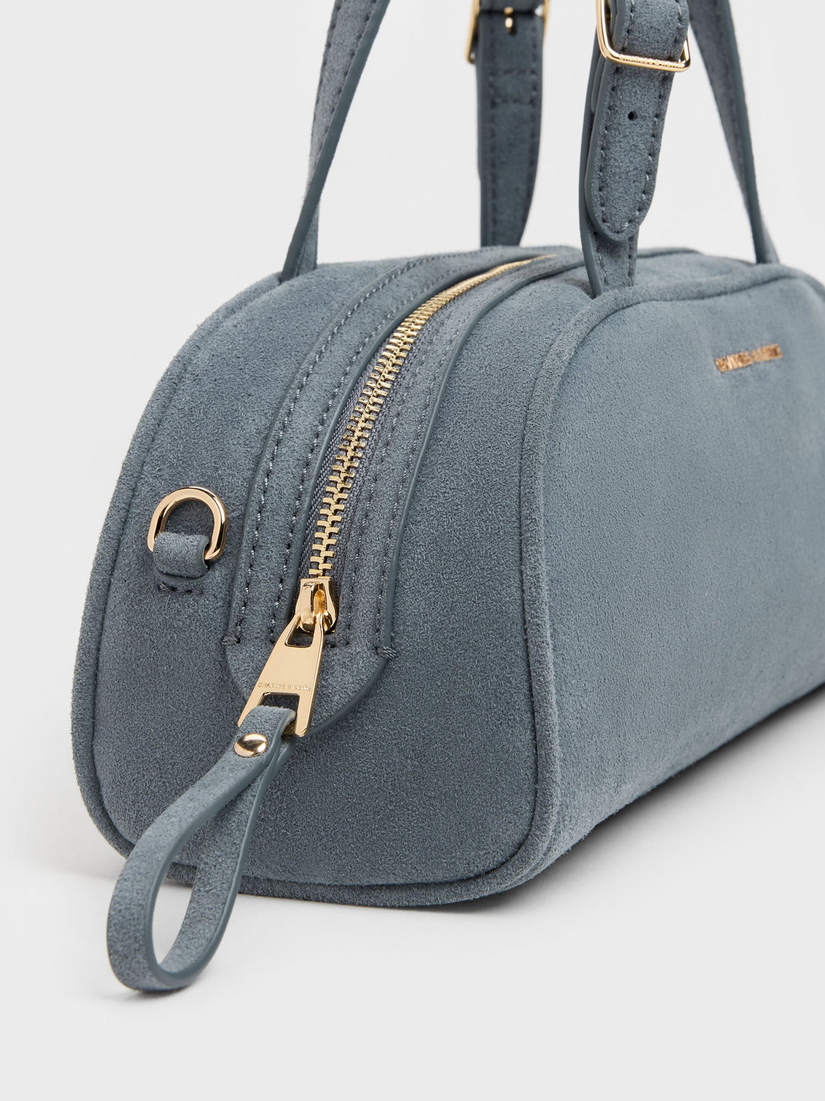 CHARLES & KEITH New | Vega Faux Suede Elongated Bowling Bag - Smoky Blue