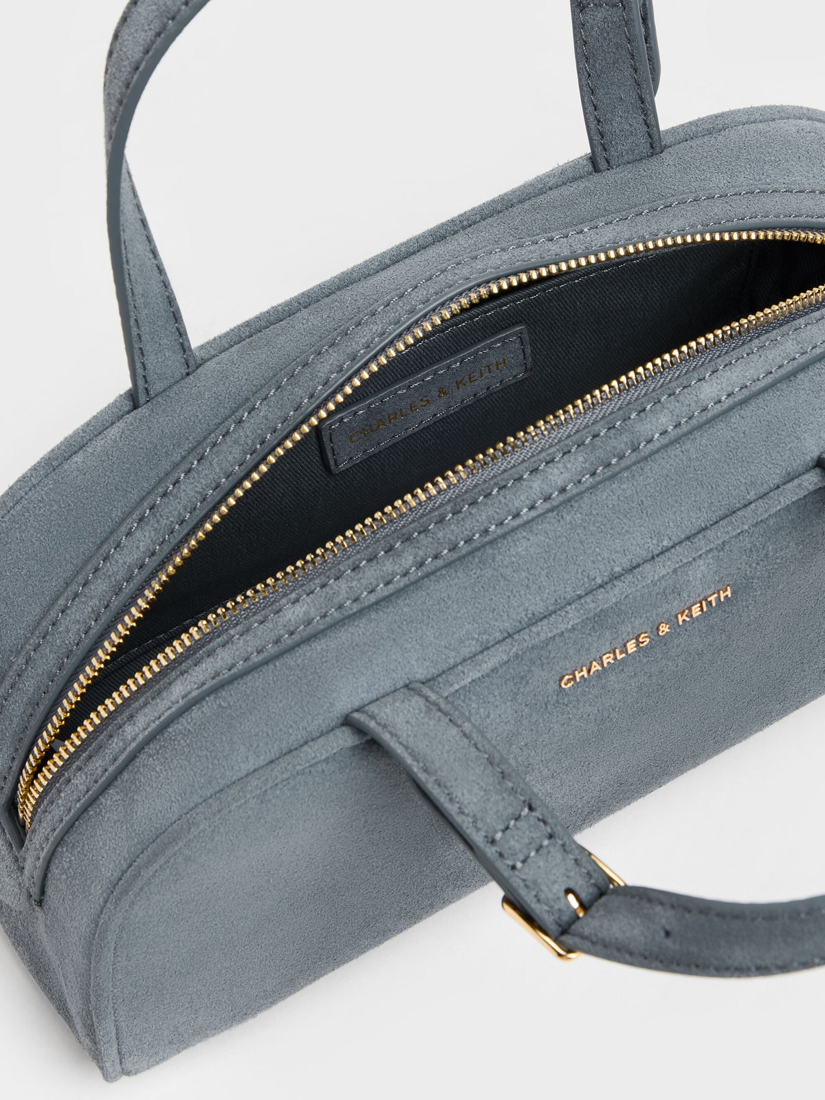 CHARLES & KEITH New | Vega Faux Suede Elongated Bowling Bag - Smoky Blue