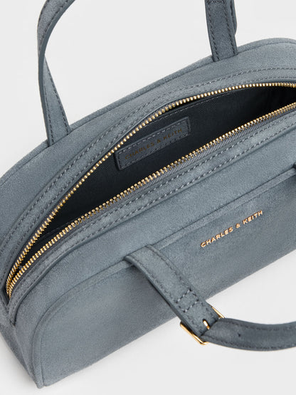 CHARLES & KEITH New | Vega Faux Suede Elongated Bowling Bag - Smoky Blue