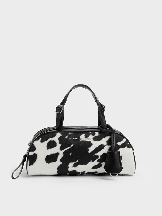 CHARLES & KEITH Recommended | Vega Furry Cow-Print Elongated Bowling Bag - Multi
