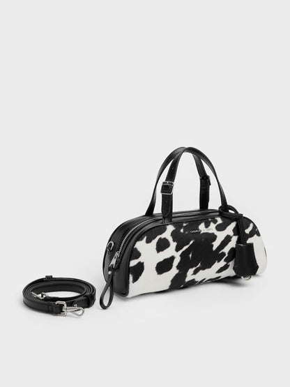 CHARLES & KEITH Recommended | Vega Furry Cow-Print Elongated Bowling Bag - Multi