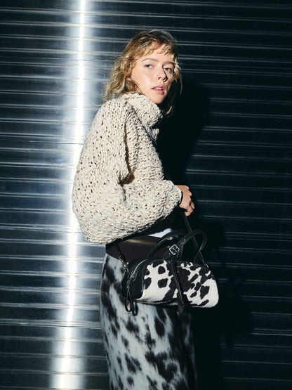 CHARLES & KEITH Recommended | Vega Furry Cow-Print Elongated Bowling Bag - Multi