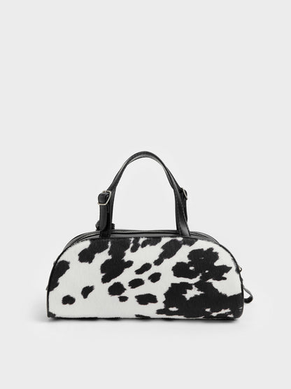 CHARLES & KEITH Recommended | Vega Furry Cow-Print Elongated Bowling Bag - Multi