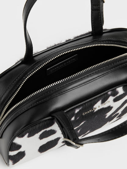 CHARLES & KEITH Recommended | Vega Furry Cow-Print Elongated Bowling Bag - Multi
