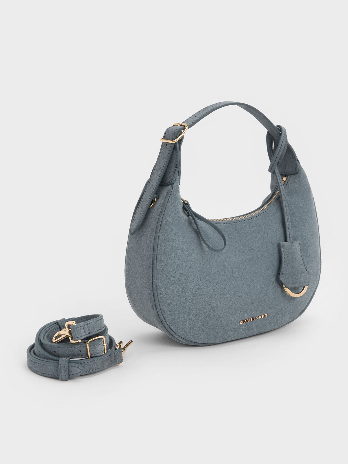 CHARLES & KEITH Latest | Vega Faux Suede Hobo Bag - Smoky Blue