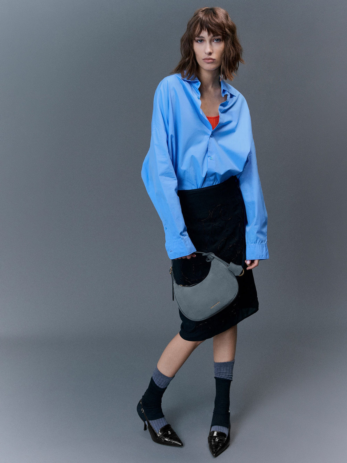 CHARLES & KEITH Latest | Vega Faux Suede Hobo Bag - Smoky Blue