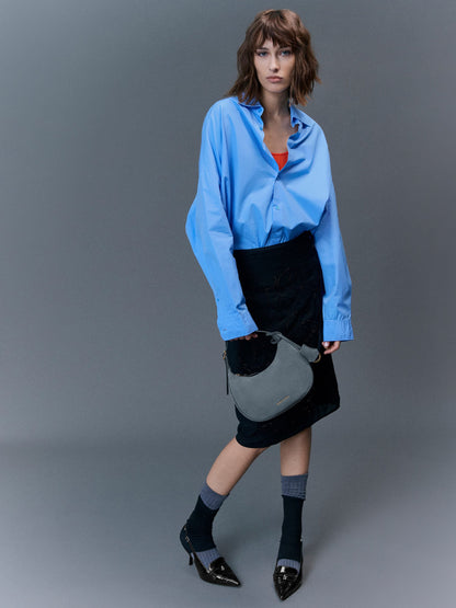 CHARLES & KEITH Latest | Vega Faux Suede Hobo Bag - Smoky Blue