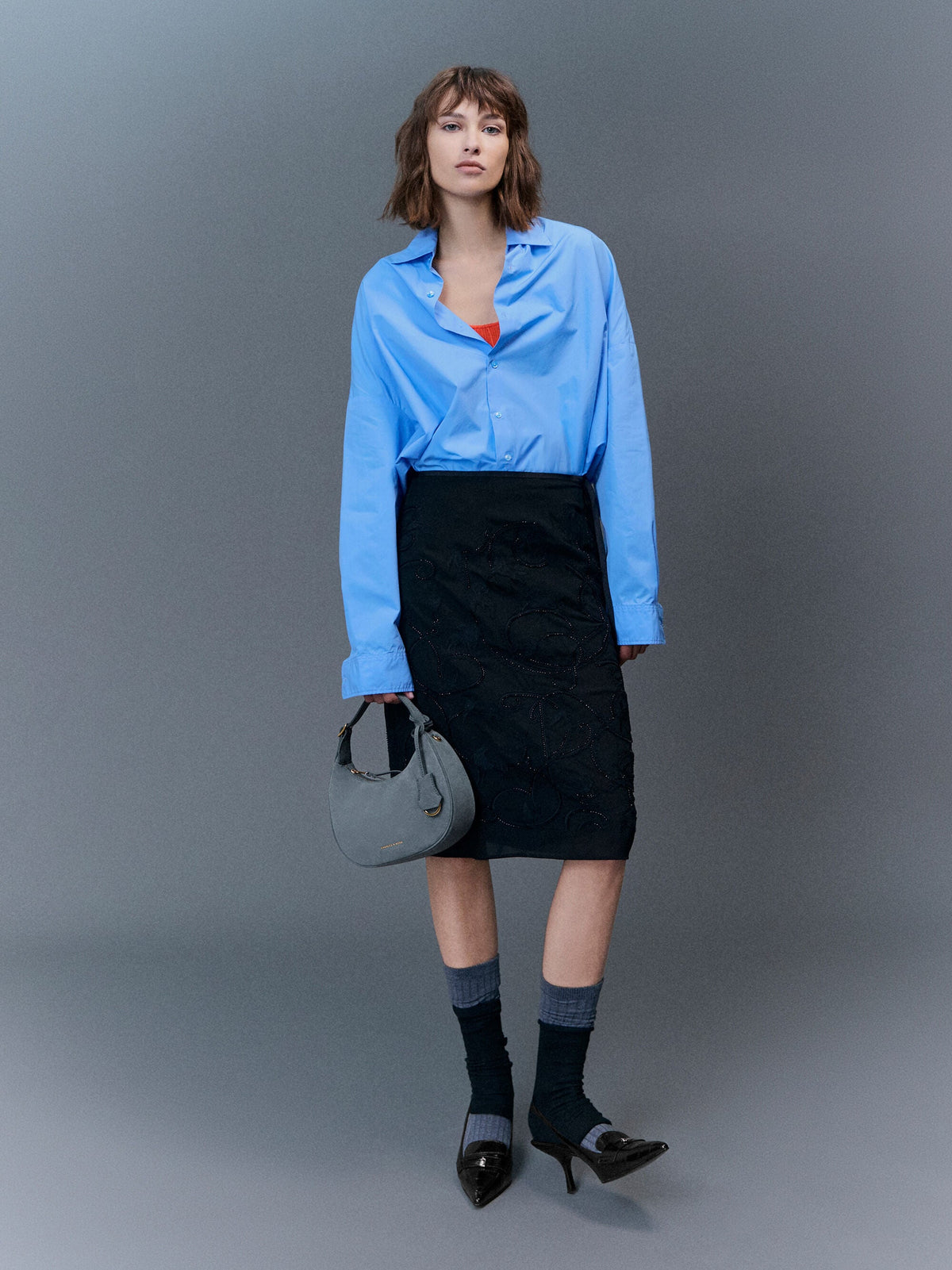 CHARLES & KEITH Latest | Vega Faux Suede Hobo Bag - Smoky Blue