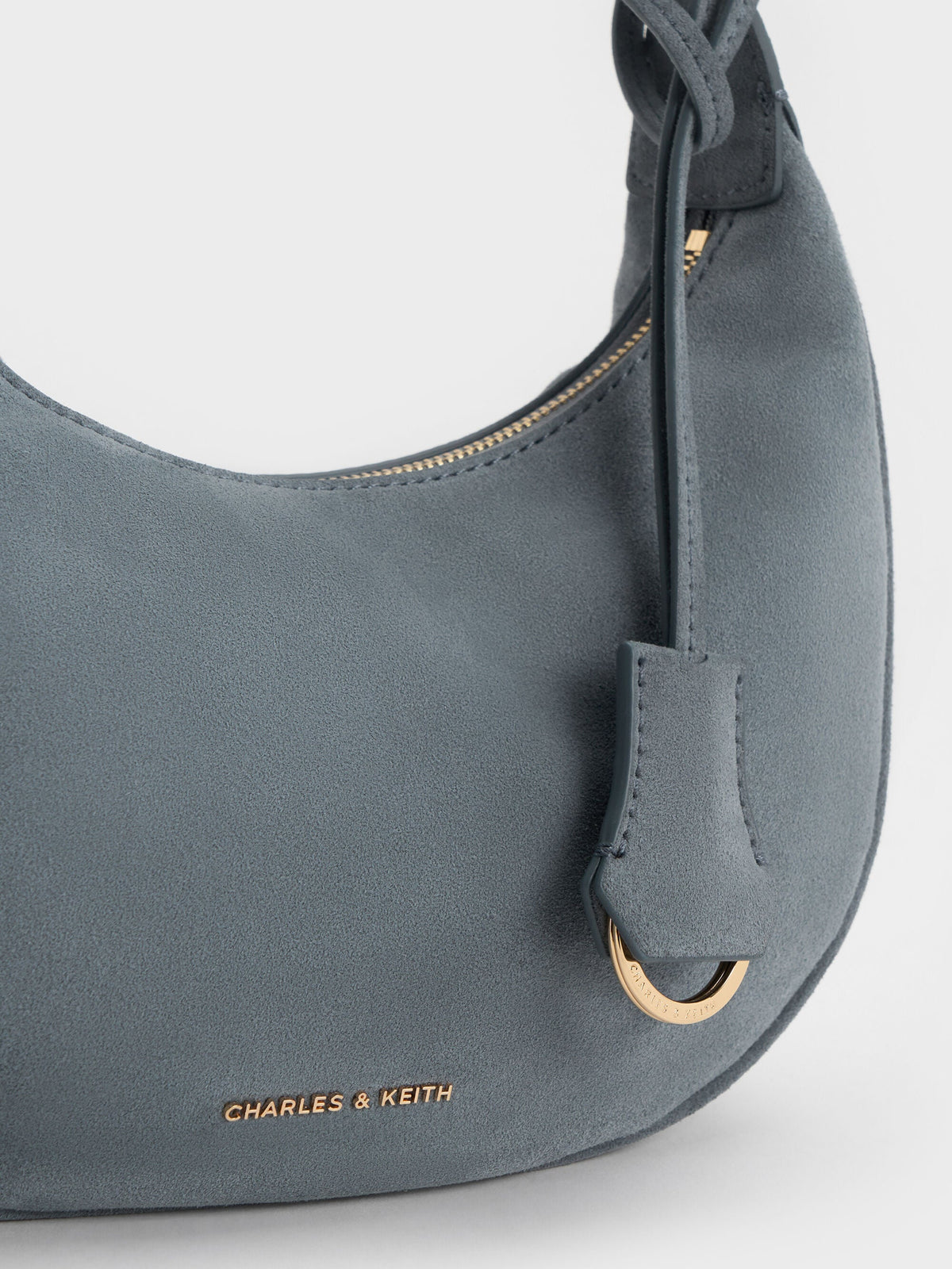 CHARLES & KEITH Latest | Vega Faux Suede Hobo Bag - Smoky Blue