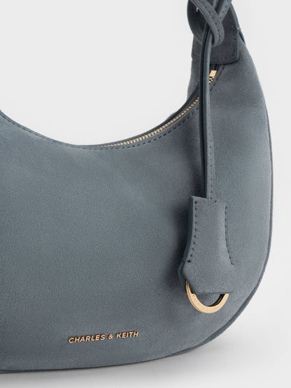 CHARLES & KEITH Latest | Vega Faux Suede Hobo Bag - Smoky Blue