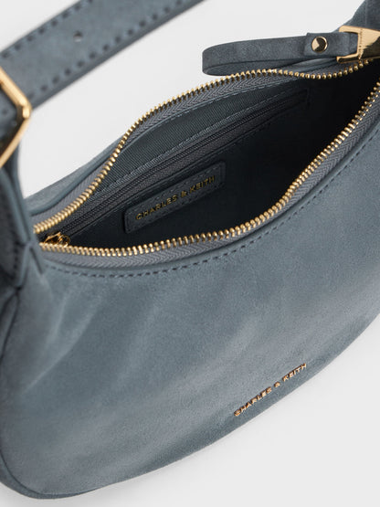 CHARLES & KEITH Latest | Vega Faux Suede Hobo Bag - Smoky Blue