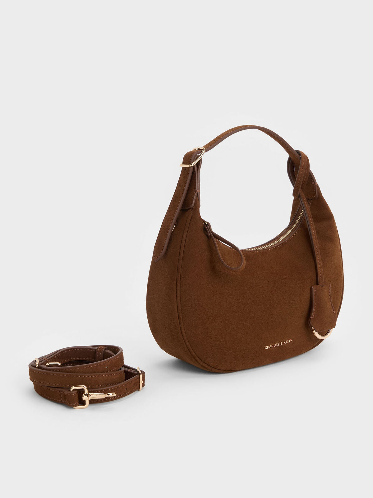 CHARLES & KEITH Special Offer | Vega Faux Suede Hobo Bag - Pecan Brown