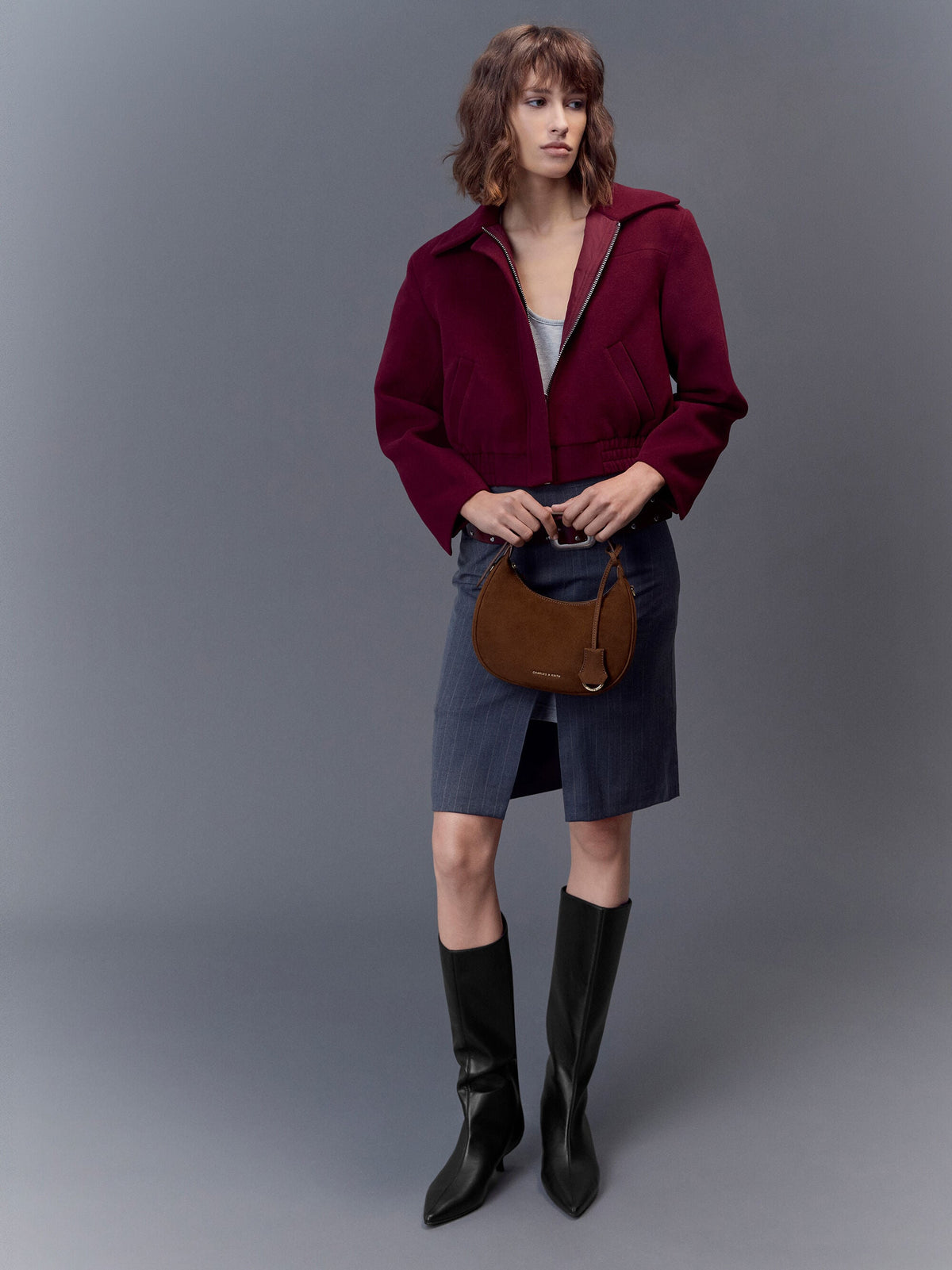 CHARLES & KEITH Special Offer | Vega Faux Suede Hobo Bag - Pecan Brown
