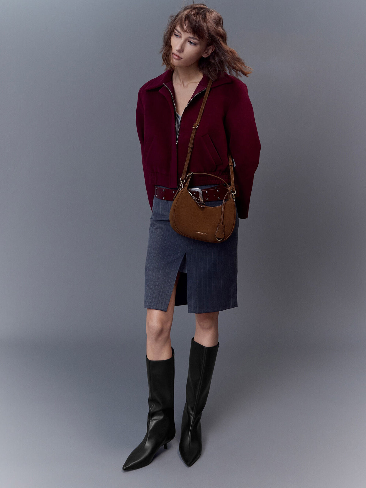 CHARLES & KEITH Special Offer | Vega Faux Suede Hobo Bag - Pecan Brown