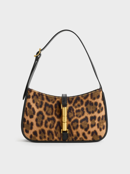 CHARLES & KEITH Signature | Cesia Leopard-Print Metallic-Accent Shoulder Bag - Multi