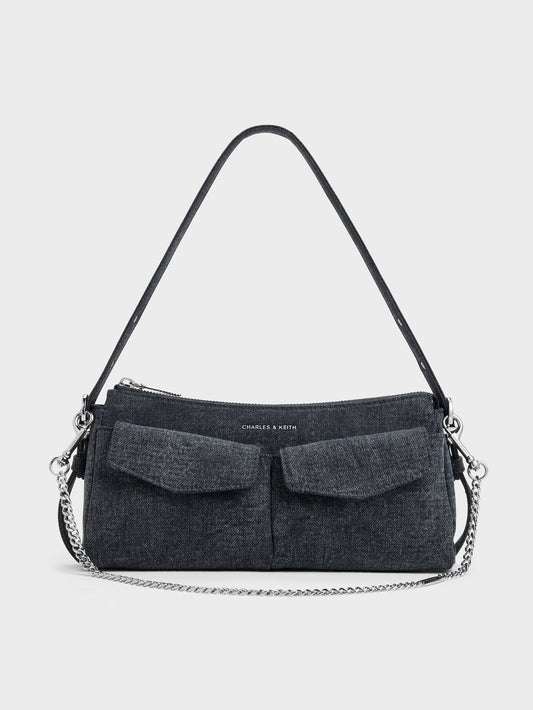 CHARLES & KEITH Best Price | Rachel Denim Front-Pocket Chain Shoulder Bag - Denim Blue