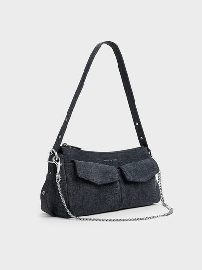CHARLES & KEITH Best Price | Rachel Denim Front-Pocket Chain Shoulder Bag - Denim Blue