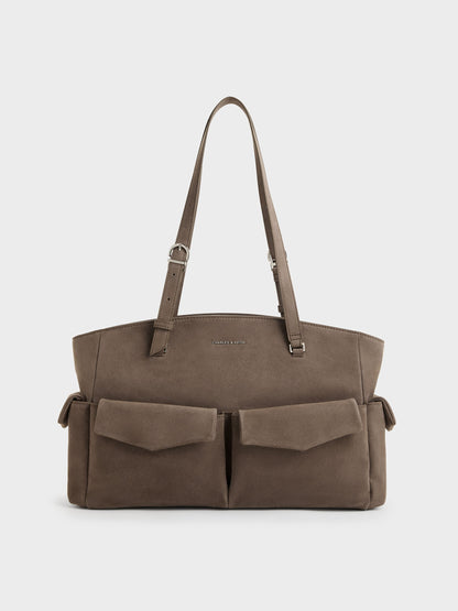 CHARLES & KEITH Exclusive | Rachel Multi-Pocket Tote Bag - Stone Grey
