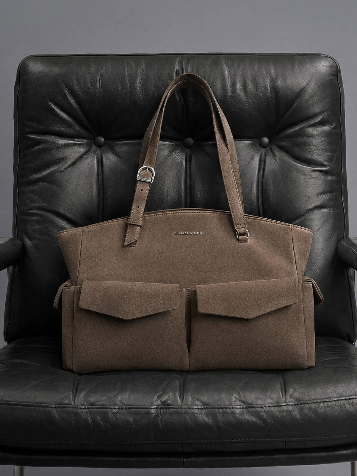 CHARLES & KEITH Exclusive | Rachel Multi-Pocket Tote Bag - Stone Grey