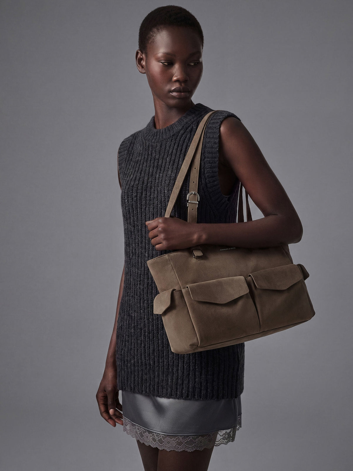 CHARLES & KEITH Exclusive | Rachel Multi-Pocket Tote Bag - Stone Grey