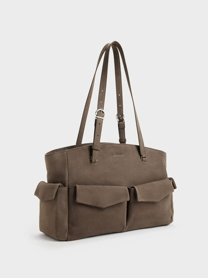 CHARLES & KEITH Exclusive | Rachel Multi-Pocket Tote Bag - Stone Grey