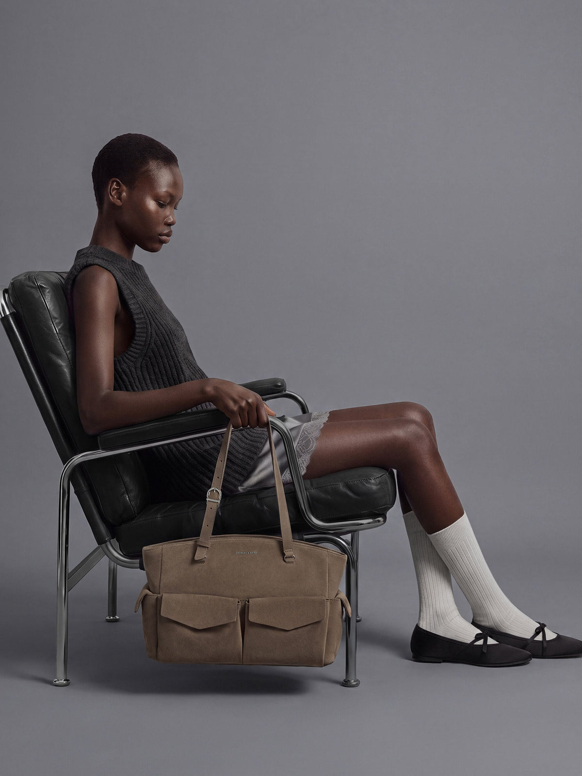CHARLES & KEITH Exclusive | Rachel Multi-Pocket Tote Bag - Stone Grey