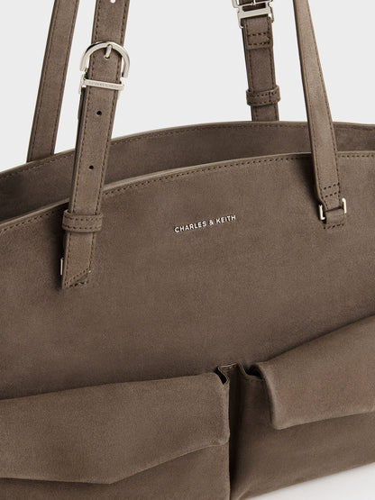CHARLES & KEITH Exclusive | Rachel Multi-Pocket Tote Bag - Stone Grey