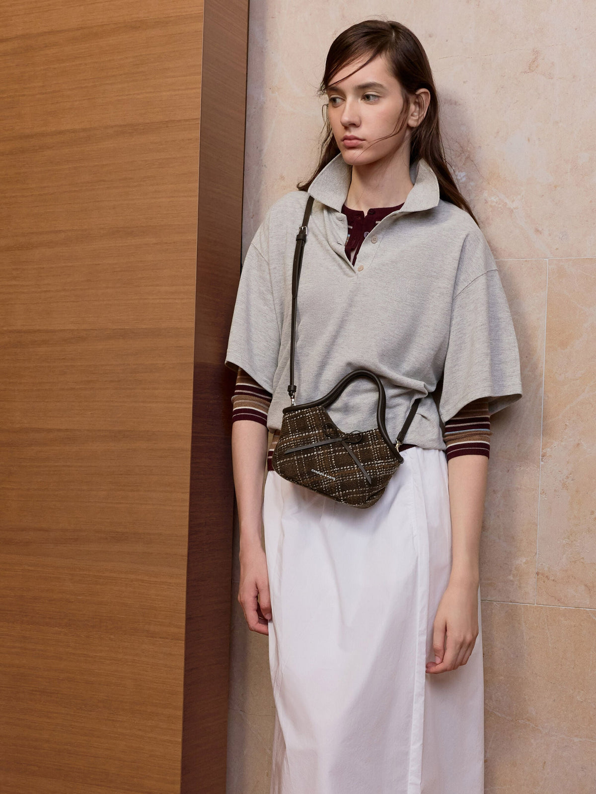 CHARLES & KEITH Quality | Hazel Checkered Bow Tubular Top Handle Bag - Multi