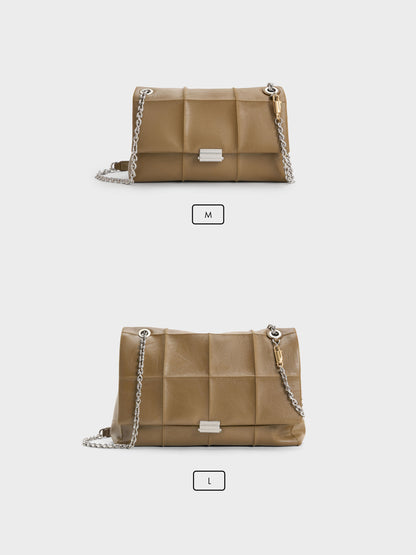 CHARLES & KEITH Customer Favorite | Large Delfina Quilted Chain-Strap Shoulder Bag - Walnut Brown
