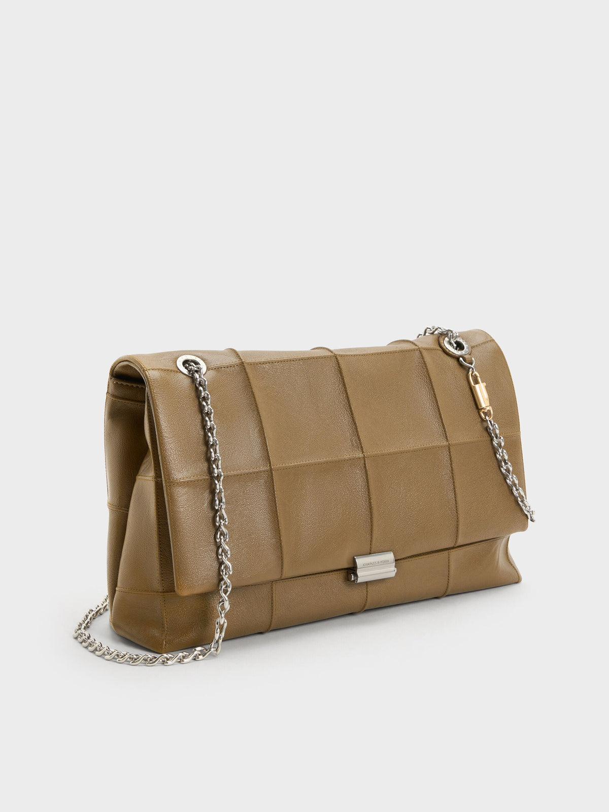 CHARLES & KEITH Customer Favorite | Large Delfina Quilted Chain-Strap Shoulder Bag - Walnut Brown