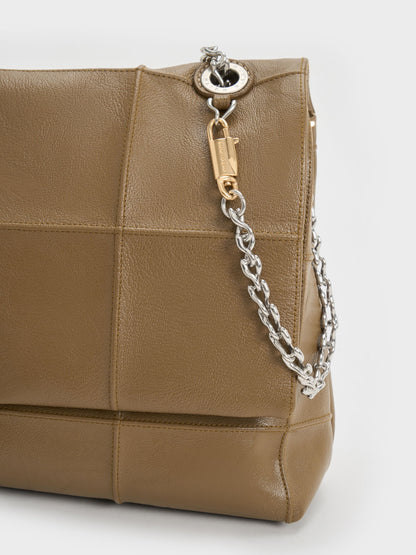 CHARLES & KEITH Customer Favorite | Large Delfina Quilted Chain-Strap Shoulder Bag - Walnut Brown
