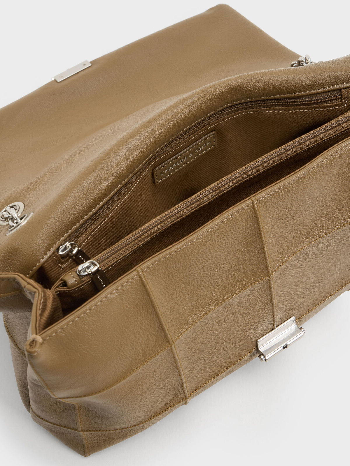 CHARLES & KEITH Customer Favorite | Large Delfina Quilted Chain-Strap Shoulder Bag - Walnut Brown