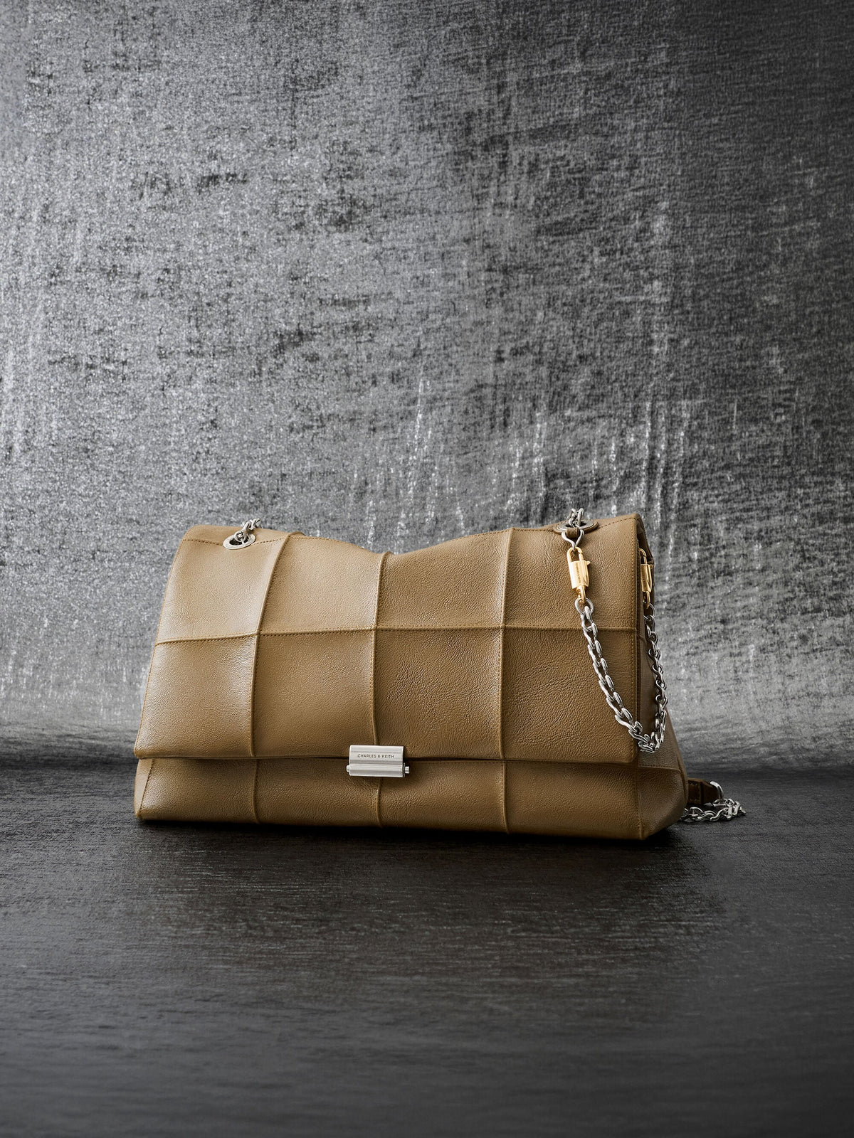 CHARLES & KEITH Customer Favorite | Large Delfina Quilted Chain-Strap Shoulder Bag - Walnut Brown