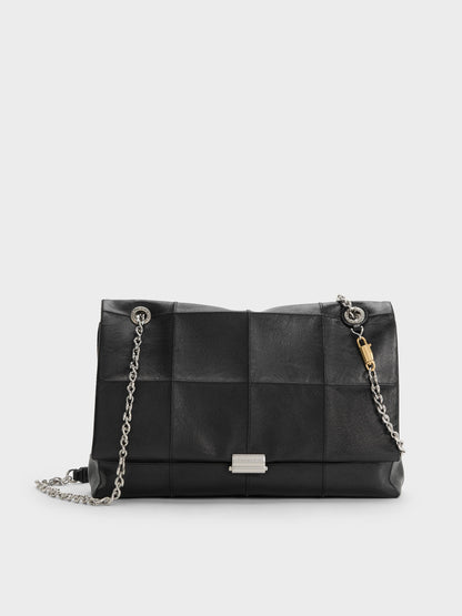 CHARLES & KEITH Trending | Large Delfina Quilted Chain-Strap Shoulder Bag - Black