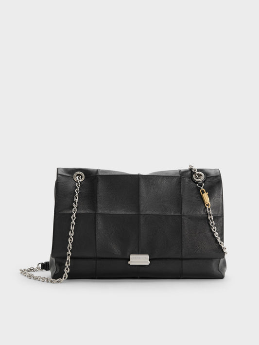 CHARLES & KEITH Trending | Large Delfina Quilted Chain-Strap Shoulder Bag - Black