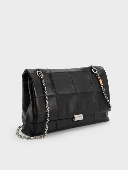 CHARLES & KEITH Trending | Large Delfina Quilted Chain-Strap Shoulder Bag - Black