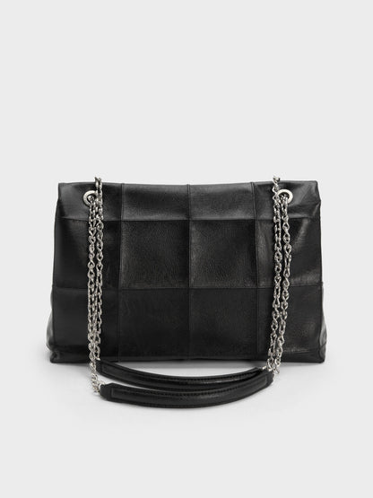CHARLES & KEITH Trending | Large Delfina Quilted Chain-Strap Shoulder Bag - Black