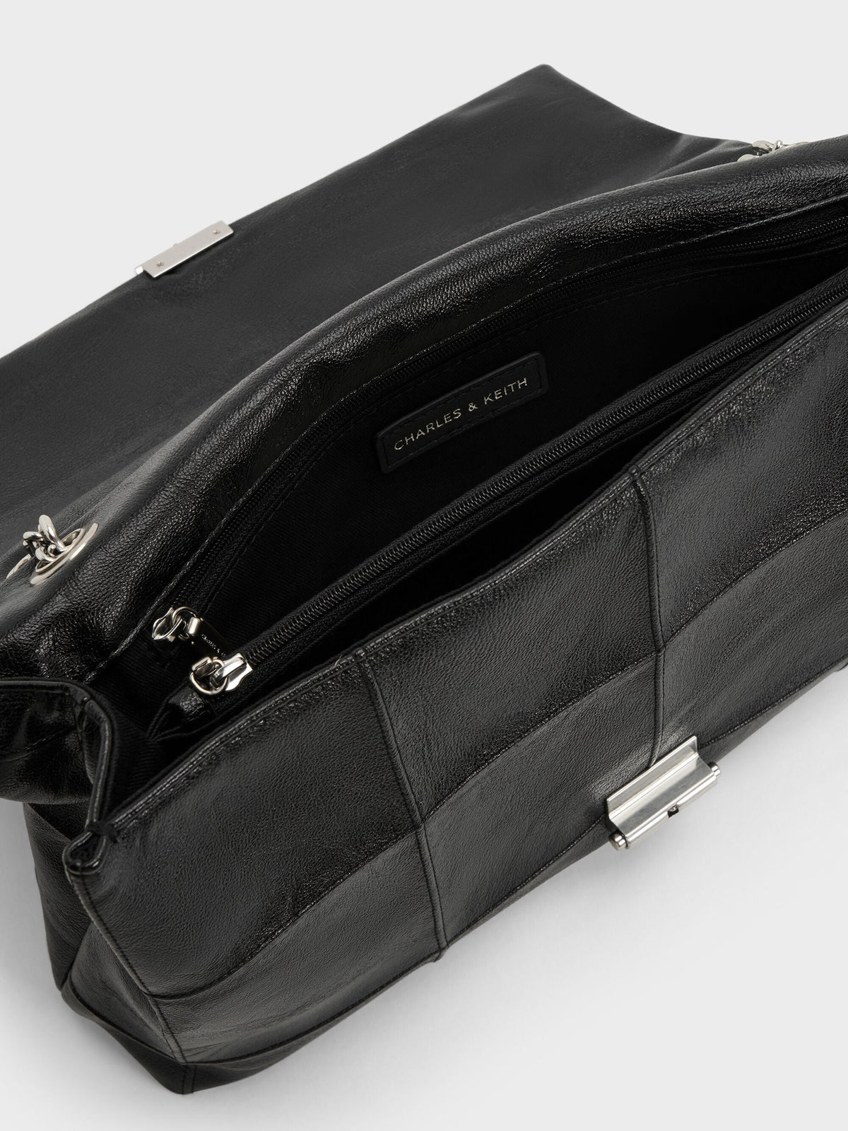 CHARLES & KEITH Trending | Large Delfina Quilted Chain-Strap Shoulder Bag - Black