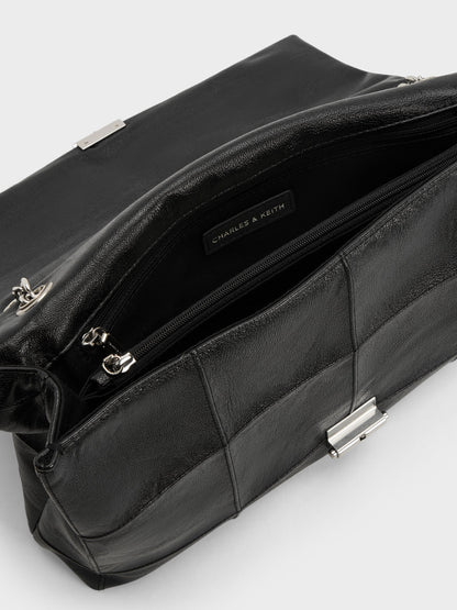 CHARLES & KEITH Trending | Large Delfina Quilted Chain-Strap Shoulder Bag - Black