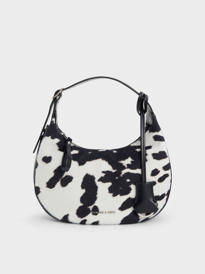 CHARLES & KEITH Sale | Vega Furry Cow-Print Hobo Bag - Multi