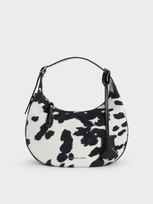 CHARLES & KEITH Sale | Vega Furry Cow-Print Hobo Bag - Multi