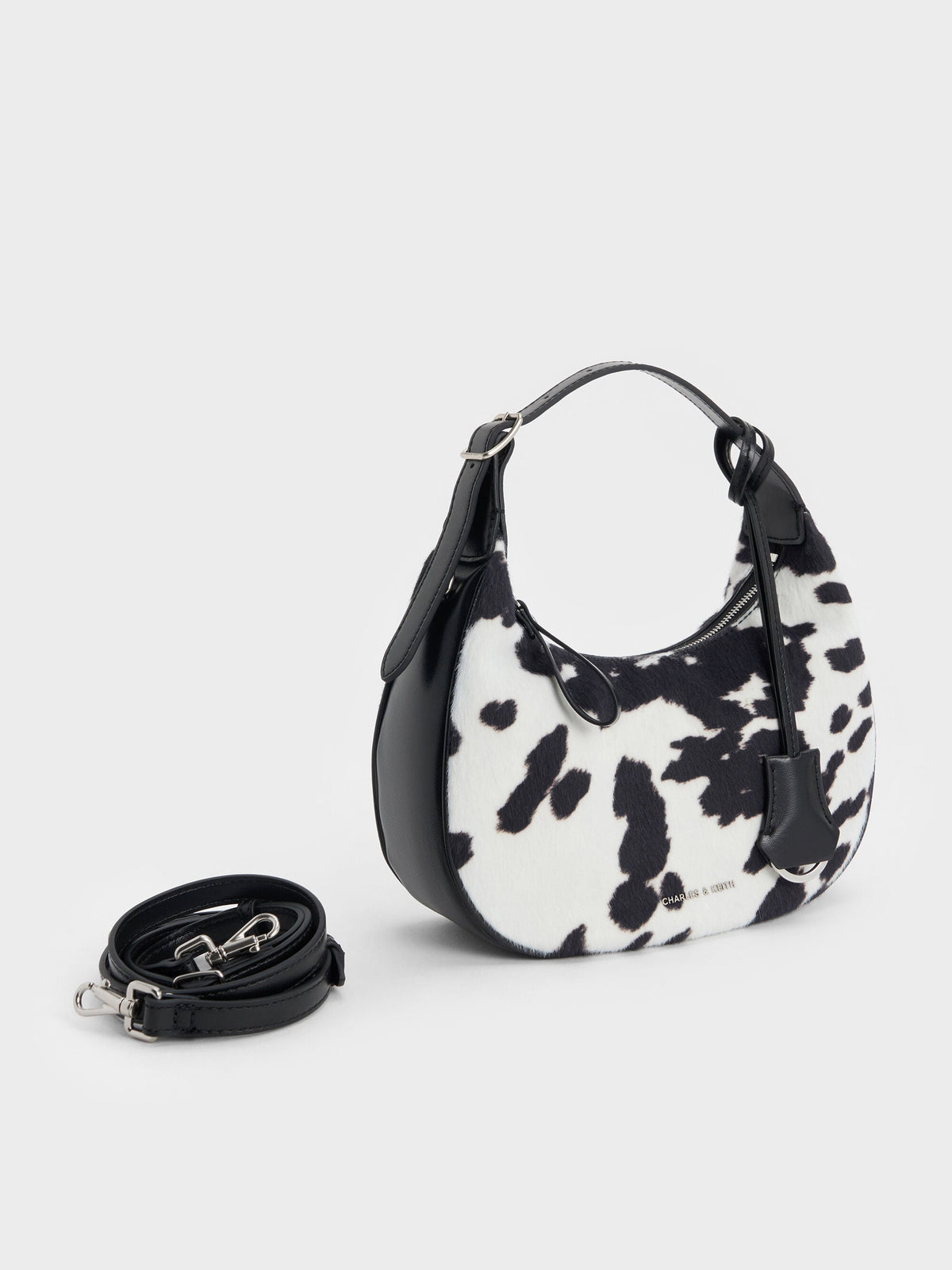 CHARLES & KEITH Sale | Vega Furry Cow-Print Hobo Bag - Multi