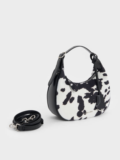 CHARLES & KEITH Sale | Vega Furry Cow-Print Hobo Bag - Multi